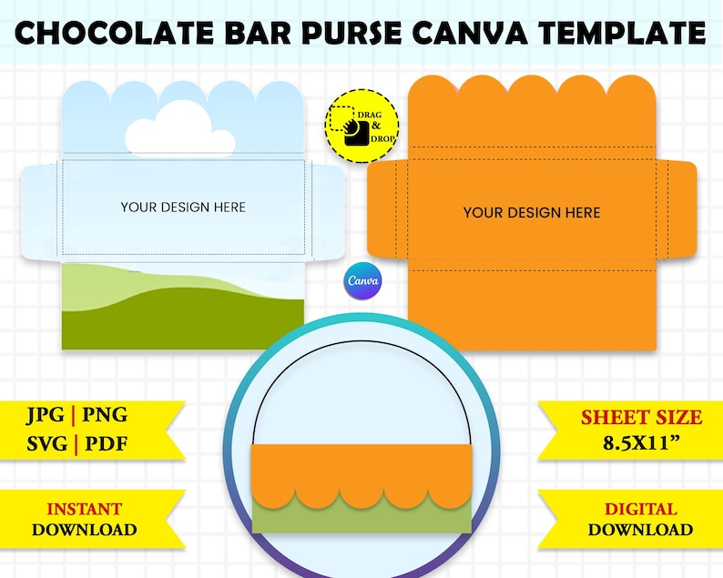 4 Styles!! Chocolate Bar Purse Template, 1.55oz Chocolate Bar Purse ...
