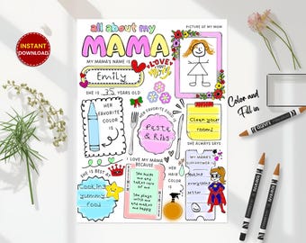 All About My Mom Printable Coloring Worksheet: Mother's Day Kids Activity (PDF)