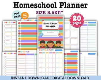 Homeschool Planner Printable Lesson Planner Weekly Planner Schedule Attendance Unit Study Reading Log Instant Download