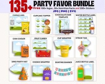 140 Party Favor Templates Bundle Party Template Chip bag Template Party Favor Capri Sun Ring Pop Canva Editable Water Bottle Labels Shoe Box