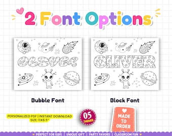 Personalized Name Coloring Page for Kids Custom Name Printable PDF Butterfly Unicorn Ocean Space Daisy Coloring Sheet Birthday Gift Activity