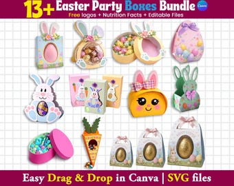 Easter Boxes Bundle | Printable Box Kit | Digital File | SVG and Canva Editable | DIY Easter Party Favors | Egg & Bunny Treat Boxes