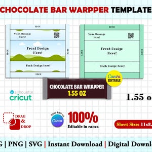 チョコレートバー包装紙テンプレート 編集可能なCanva キャンディバー包装紙 (3サイズ) パーティーの景品 チョコレートラベル 誕生日 ベビーシャワーの景品テンプレート 画像 3
