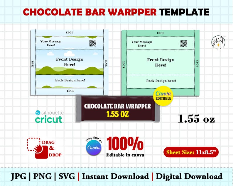 チョコレートバー包装紙テンプレート 編集可能なCanva キャンディバー包装紙 (3サイズ) パーティーの景品 チョコレートラベル 誕生日 ベビーシャワーの景品テンプレート 画像 3