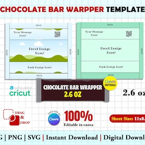 チョコレートバー包装紙テンプレート 編集可能なCanva キャンディバー包装紙 (3サイズ) パーティーの景品 チョコレートラベル 誕生日 ベビーシャワーの景品テンプレート 画像 2