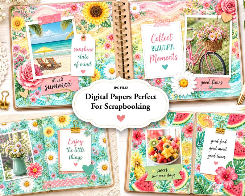 Summer Watercolor Floral Digital Papers Summer Backgrounds Scrapbook ...
