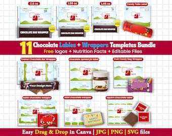 Chocolate Bar Wrapper Template Bundle: Canva Label, Party Favors (Digital Download SVG/PNG/JPG)