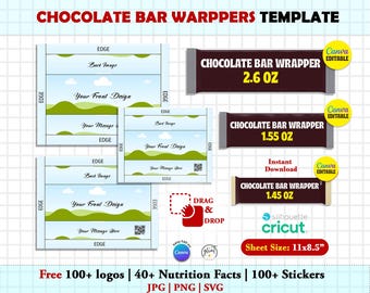 Chocolate Bar Wrap Template Bundle, Chocolate Label Canva Template, Candy Bar Wrapper Template, Party Favors, Chocolate Wrapper Template