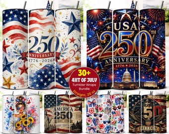 4th July Tumbler Wraps Bundle, Patriotic Sublimation Designs, 20oz Skinny Tumbler PNG (Digital Download)