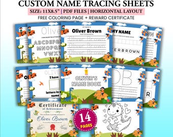 Custom Preschool Name Tracing Sheet Handwriting Practice Sheets Homeschool Printable Toddler Busy Book Learning Binder Learn to Write Name