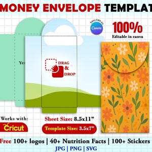 Money Holder, Money Envelope Template, Case Envelope Cut File, SVG, Canva, MS Word, PNG, 8.5x11” Sheet, Printable