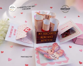 Mother’s Day Pop Up Box Card Printable | DIY Gift for Mom | Pull Out Cards | Editable Canva Template | Kids Craft Activity | Memory Box
