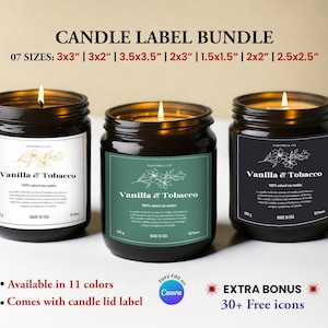 Pacote de rótulos de velas editáveis, designs modernos de rótulos de velas, pacote de negócios de velas, rótulos de velas personalizados, adesivo de vela faça você mesmo, modelo do Canva