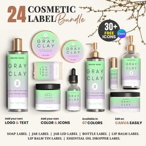 Modelos de rótulos de cosméticos editáveis, modelo de rótulo de produtos cosméticos elegantes, rótulo de produto corporal personalizado, rótulo de produto corporal personalizado, rótulos de potes