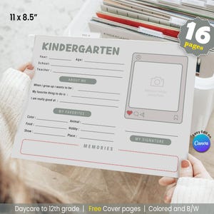 Copertina per cartella Memory Box, questionario Memory Box, domande stampabili per colloqui con bambini, scatola dei ricordi, PDF stampabile per il primo/ultimo giorno di scuola