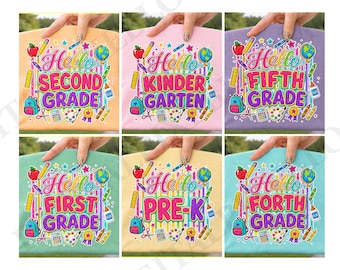 Pre-K to Fifth Grade PNG Bundle Back to School PNG Kindergarten First Second Third Fourth Fifth Grade First Day of School Shirt PNG