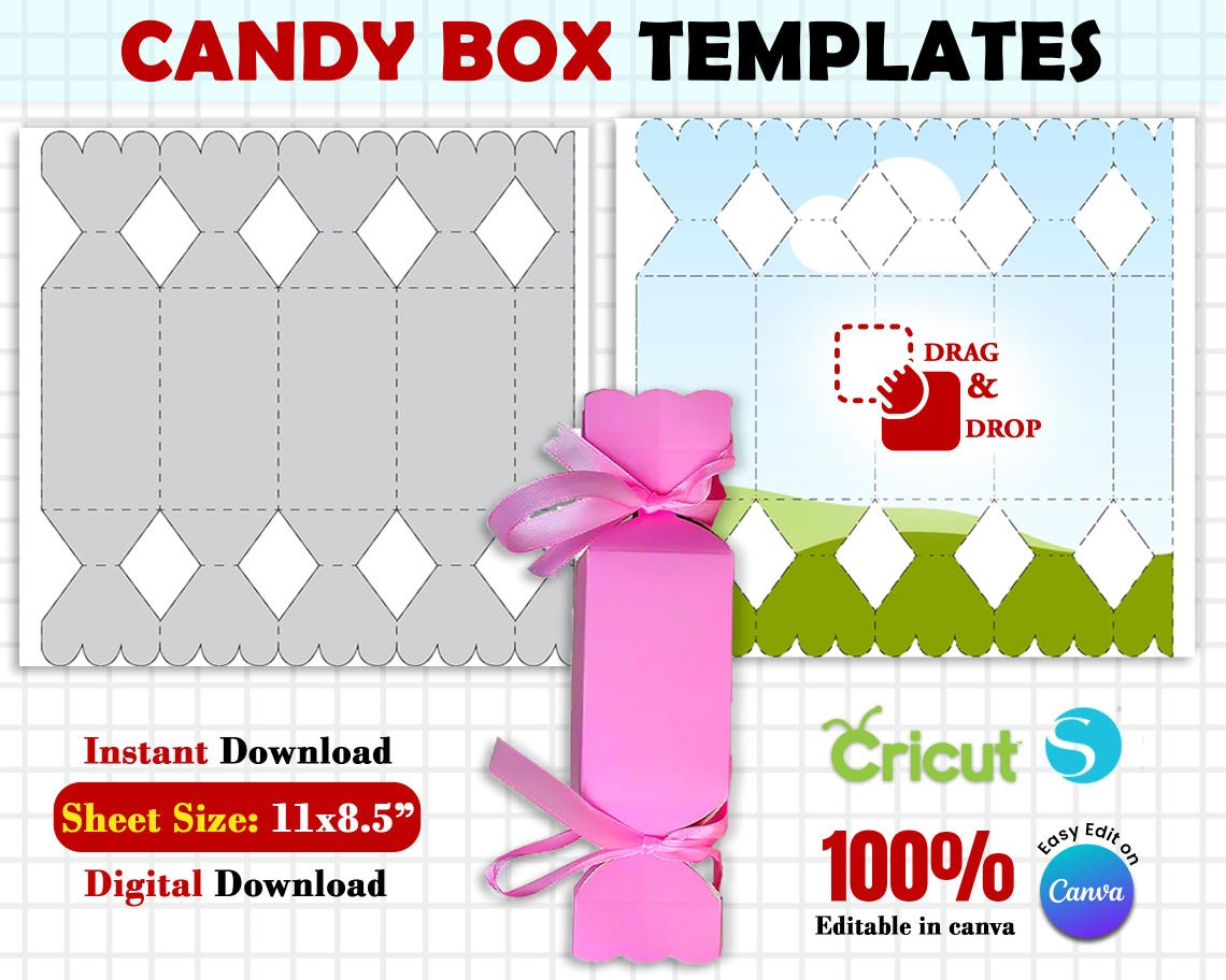 Candy Gift Box Template, Candy Shaped Box, Gift Box, Candy Box Template ...