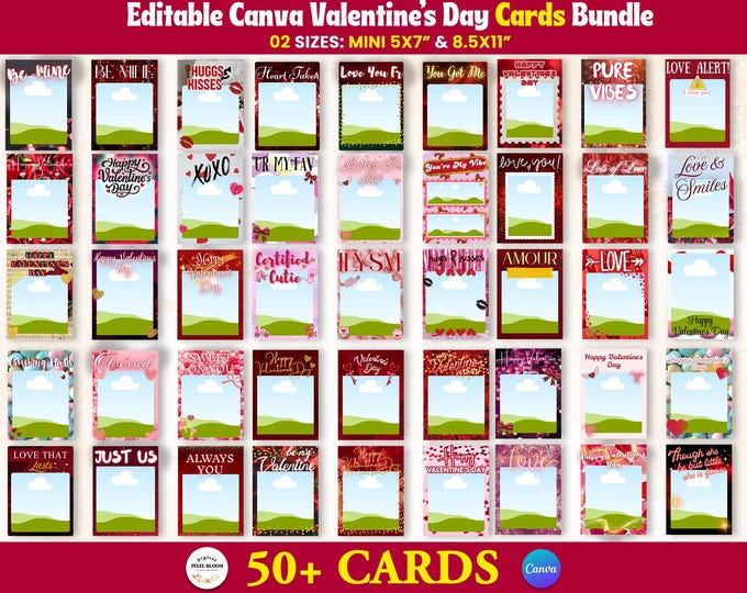 Valentine Jumbo Pack Cards Canva Editable Template ,valentine Gift ...