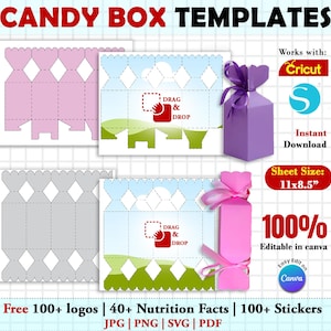 Modèle de boîte-cadeau de bonbons, boîte en forme de bonbon, boîte-cadeau, modèle de boîte de bonbons, coffret cadeau de fête, coffret cadeau, boîte SVG pour Cricut, toile modifiable