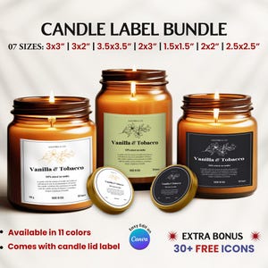 Paquete de etiquetas editables para velas, diseños modernos de etiquetas para velas, paquete para negocios de velas, etiquetas personalizadas para velas, pegatinas para velas DIY, plantilla de Canva