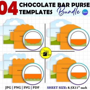 4 Styles!! Chocolate Bar Purse Template, 1.55oz Chocolate Bar Purse Template SVG, DXF, Canva, Png, Jpg, 8.5&quot;x11&quot; sheet