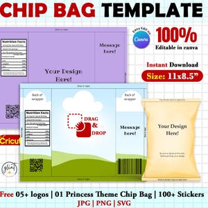 チップバッグテンプレート、Canvaテンプレート、カスタムチップバッグ、チップバッグテンプレートCanva