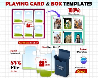 Playing Cards Canva Template Canva Editable Box for Printable Poker Cards Blank Cards for Custom Party Game Drag and Drop Template