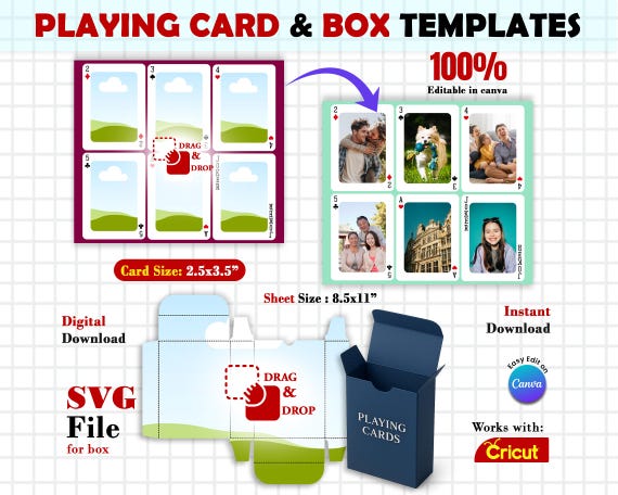 Playing Cards Canva Template Canva Editable Box for Printable Poker Cards Blank Cards for Custom Party Game Drag and Drop Template