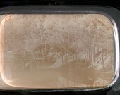 Nice Antique Glass Paper Weight with a Wooded Scene, Lake and Bridge.