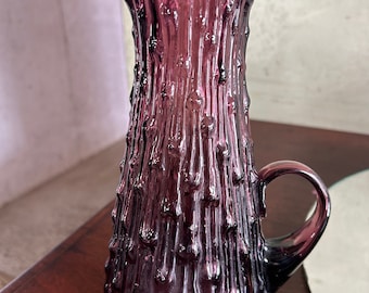 Stunning Italian Empoli Amethyst Hand Blown Glass Pitcher Maple Syrup Style