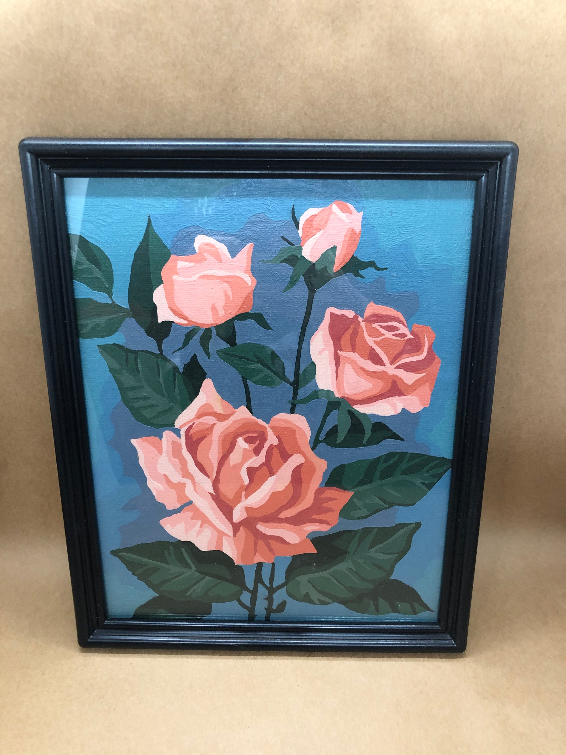 Numbers With Roses 11 Stunning Pair of Paint by Numbers Roses Framed and Ready to Hang 11 X 9 ...
