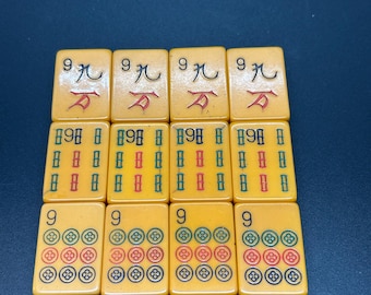 Mahjong Individual Bakelite Plastic Butterscotch Tiles, Nine's, #9's