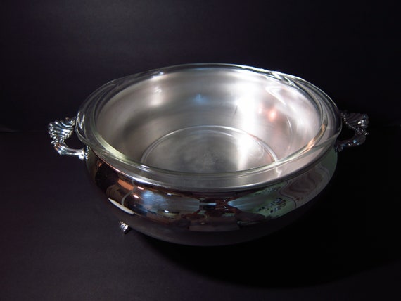 Vintage F. B. Rogers Silver Co. Covered Electric Warming Casserole Dish  Pyrex Insert 