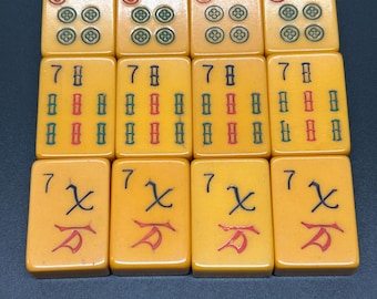 Mahjong Individual Bakelite Plastic Butterscotch Tiles, Seven's, #7's