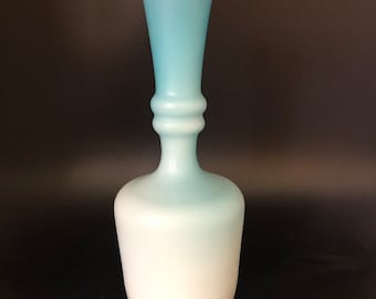 Vintage Empoli Italian Cased Glass Vase Blue Light Blue White