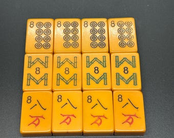 Mahjong Individual Bakelite Plastic Butterscotch Tiles, Eight's, #8's