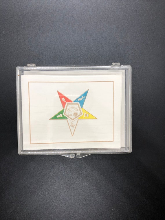 Set of 5 Mason Order of the Eastern Star Blank Note Cards and Envelopes in Plastic Case Set of 5 Mason Order of the Eastern Star Blank Note Cards and Envelopes in Plastic Case