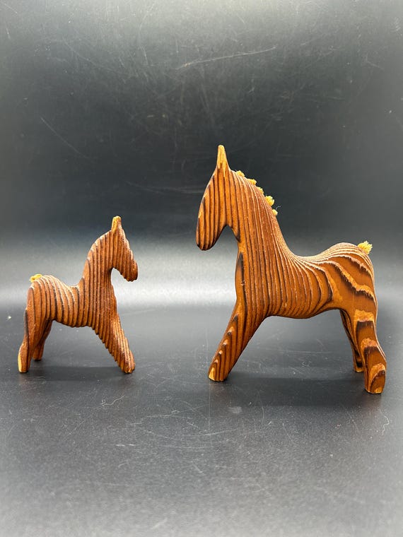Vintage Mid-century Swedish Hand-carved Wooden Horses by Nils