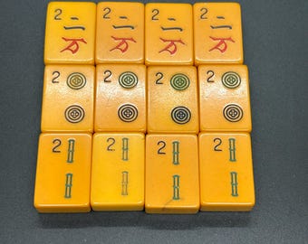 Vintage Mahjong Individual Bakelite Plastic Butterscotch Tiles, Two's, #2