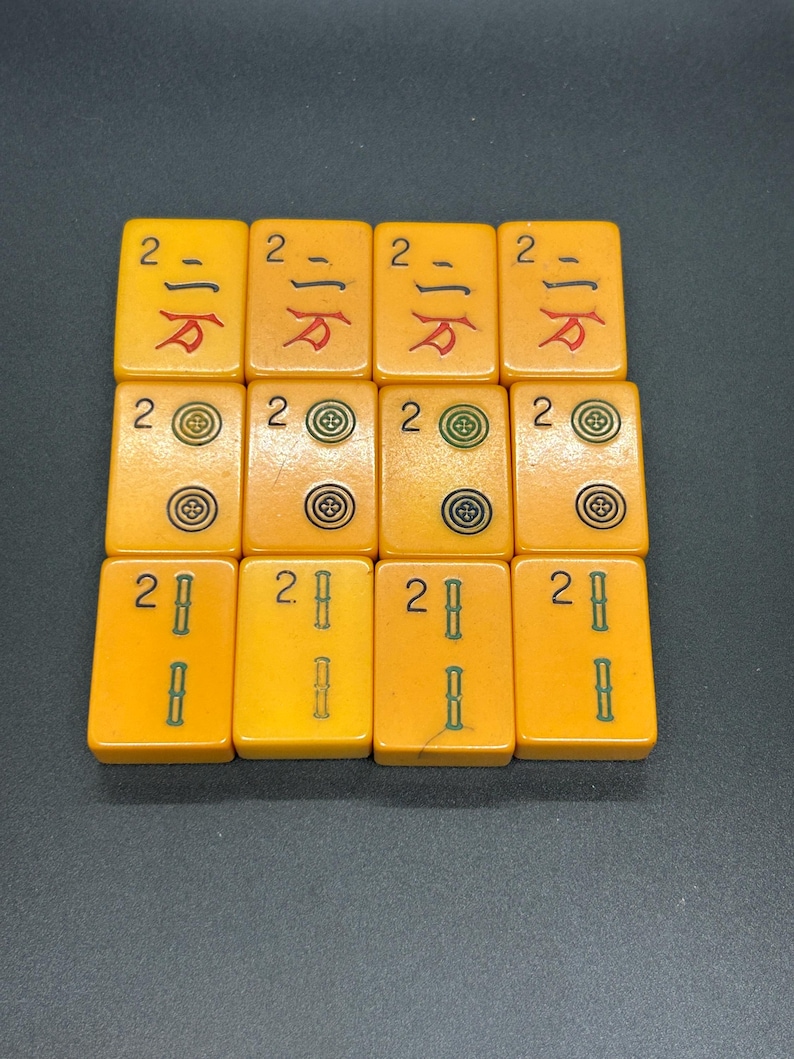 Vintage Mahjong Individual Bakelite Plastic Butterscotch Tiles, Two's, #2 image 1