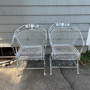 LOCAL PICK up ONLY Pair of Russel Woodward Wrought Iron Patio Chairs 1940s.