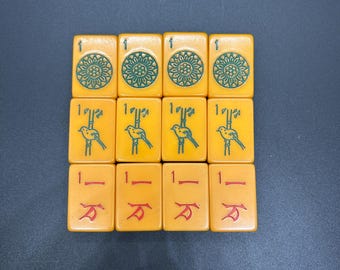 Vintage Mahjong Individual Bakelite Plastic Butterscotch Tiles - Ones