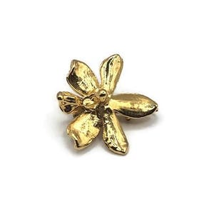 Vintage 1980&#39;a Gold Plated Orchid Flower Brooch Pin / Pendant Convertable