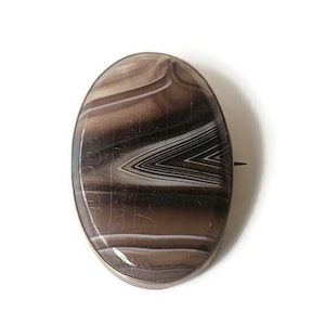 Antique Victorian 9ct Rose Gold & Scottish Oval Banded Agate Brooch Pin