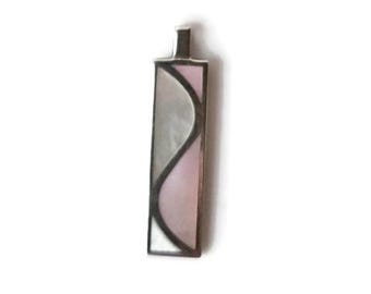 Vintage Sterling Silver Mother of Pearl Rectangular Pendant