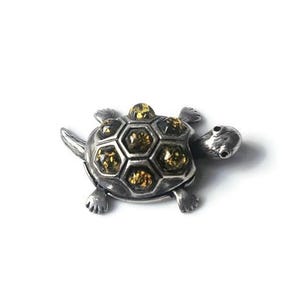 Vintage Sterling Silver Baltick Ambar Turtle Pendant: Moveable Limbs, Rare