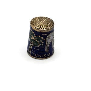 Vintage Cloisonne Souvenir of Tunisia  (Sousse) - Elephant Scene Metal Brass and Enamel Thimble
