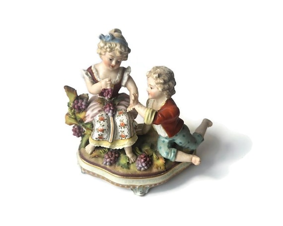 Antique Giesshubel Porcelain Figurine: Courting Couple With Grapes