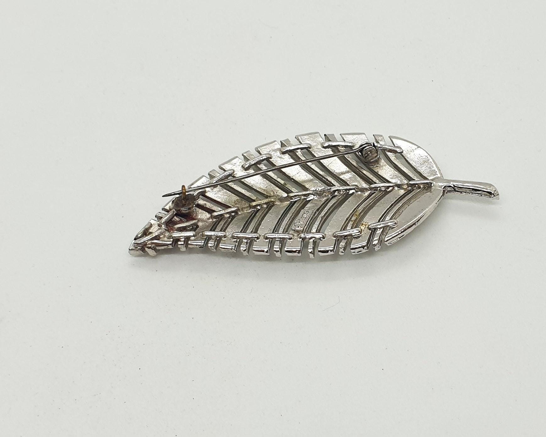 Broche Feuille Faite Main En Argent 800 Signée Z962 - Style Designer Vintage - Occasion