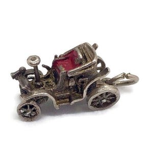 Vintage Sterling Silver Car Charm Pendant w/ Turnable Wheels! (for bracelet / necklace)